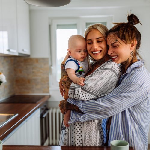 Young LGBT family spending time together