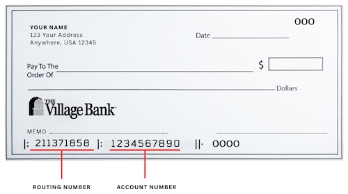 Mock up of Village Bank Check.